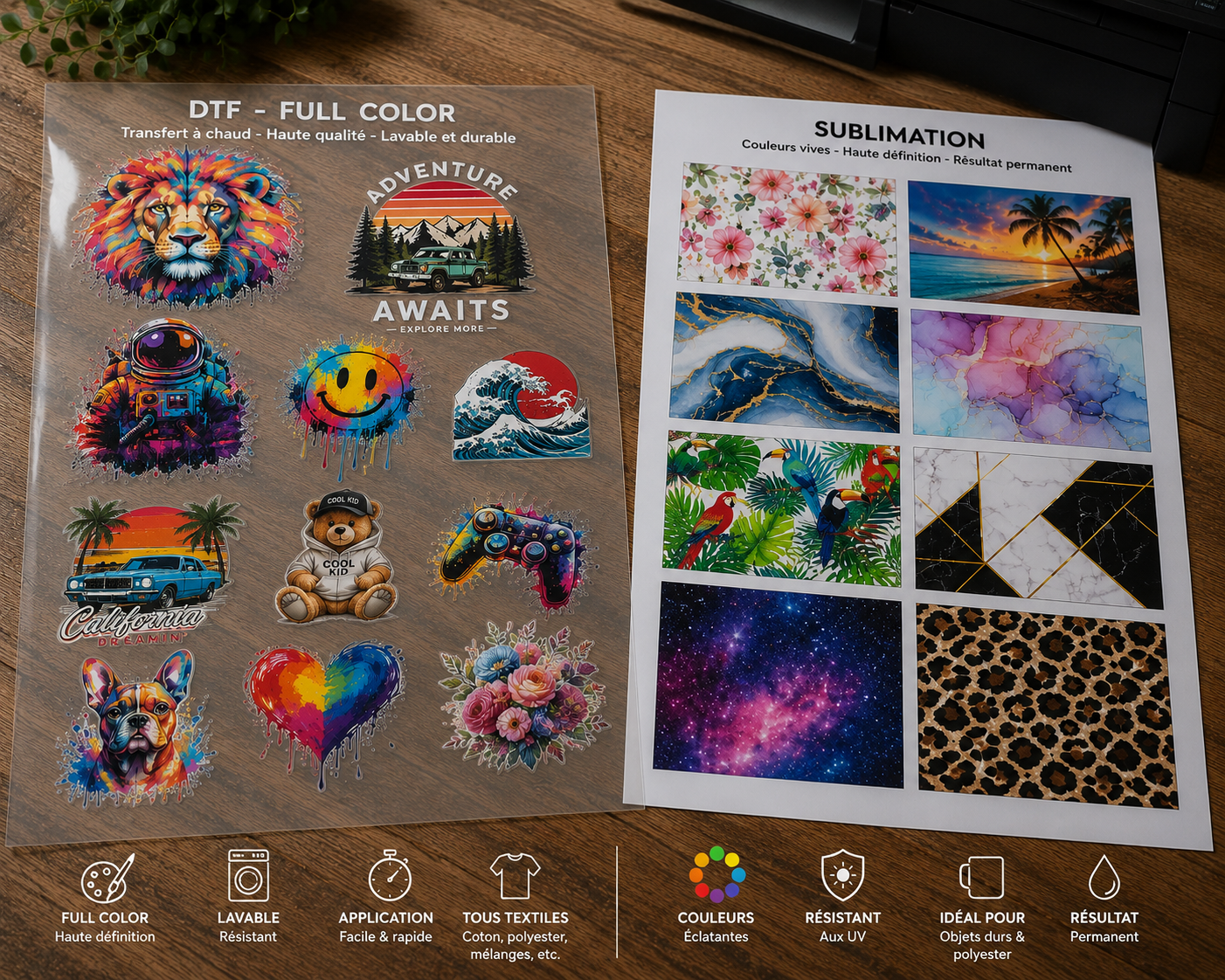 Feuilles DTF & sublimation sur mesure