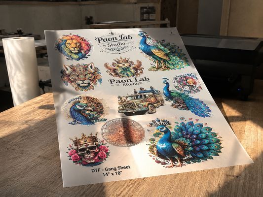 Feuille multi-design DTF 14''x18'' - Rendu Professionnel